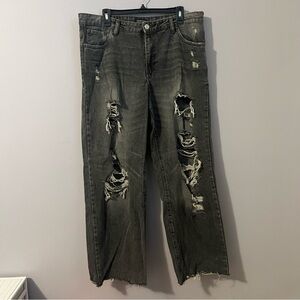 Refuge Extreme Distressed Black Gray Women's Jeans  Straight Leg Relaxed Size 11